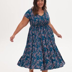 Torrid Teal Floral Midi Smocked Dress